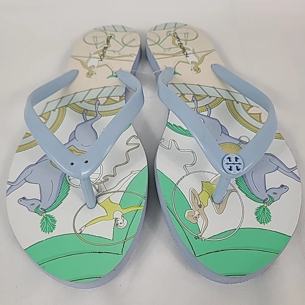 TORY BURCH CHELSEA ACROBAT BLUE FLIP FLOP SANDALS SIZE 7 (Logo Missing)